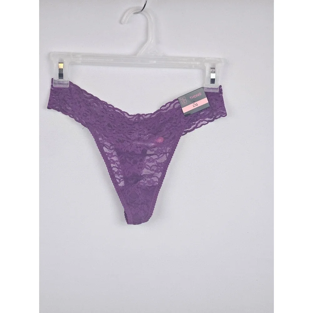 No Boundaries Womens Purple Floral Lace Thong Panty‎ Size Large New With Tags